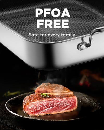 Snowclad 13x10 Inch Nonstick Stainless Steel Roasting Pan for Oven & All Cooktops