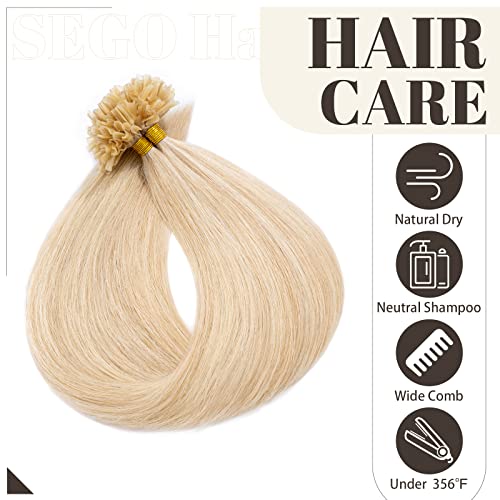 14 Inch U Tip Keratin Hair Extensions - Ash Blonde & Bleach Blonde, 100 Strands