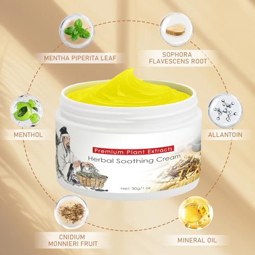 All Natural Herbal Soothing Cream, Chinese-Herbal Relief Balm for Body Care, Ointment for Relieves Dry Skin, Soothing Skin | Relieves Itching, Rich in Menthol, Calendula & Dendrobium