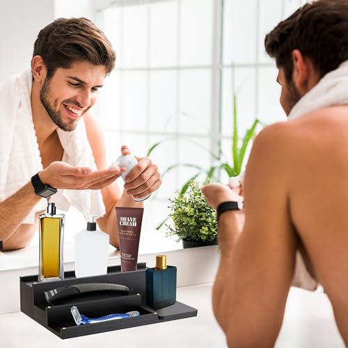 3-Tier Wooden Cologne Organizer with Hidden Drawers - Perfume & Accessory Display Shelf for Men