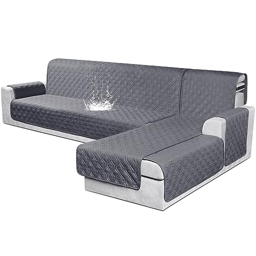 Dark Gray L Shaped Couch Cover - Waterproof Sectional Slipcover, Extra Large