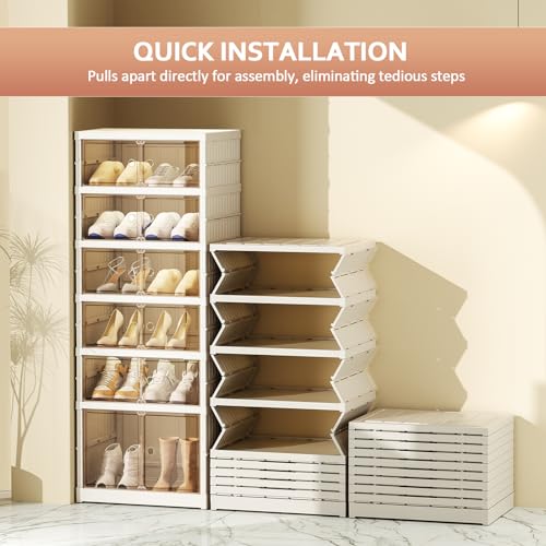 Foldable Shoe Rack Organizer 6 Tiers - White, Holds 12 Pairs, 17.3" Wide