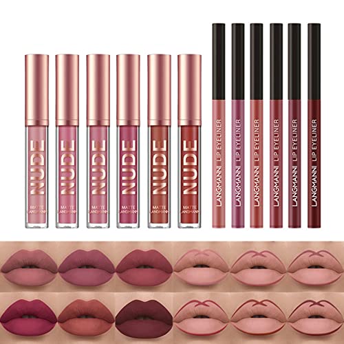 FantasyDay 12Pcs Long-Lasting Matte Nude Lip Gloss Lipstick Lip Plumping Makeup Gift Sets for Girls and Women, Waterproof Lipgloss Lip Stain Liquid Lipcolor - Highly Pigmented Color and Instant Shine