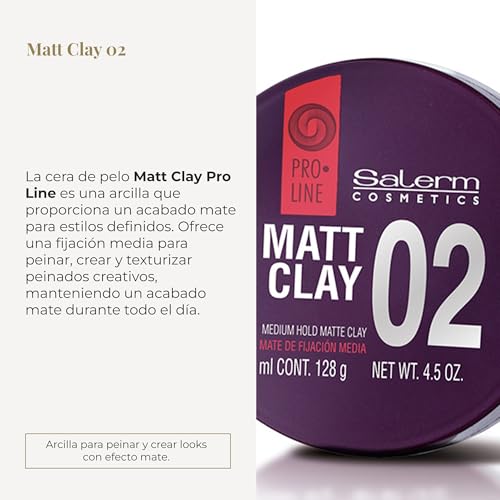 SALERM - Hair Wax - Pro Line Matt Clay 02-125 ml - for Medium and Long Hair - Medium and Flexible Hold - Long-Lasting - Matte Finish - Hair Texturizer - Nourishes and Hydrates