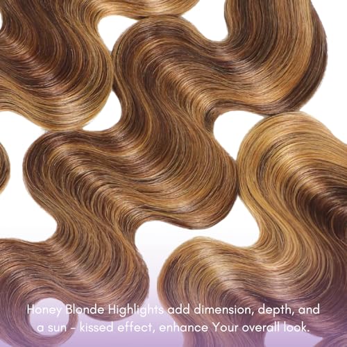 AUROO 12A Honey Blonde Highlight Body Wave Human Hair Extensions 10 Inch