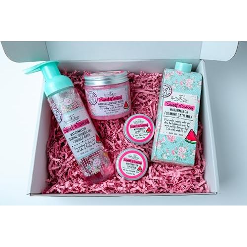 Bella & Bear Sweet 'n' Sassy Watermelon Mega Bath & Body Gift Set with Foaming Shower Gel & Bubble Bath, Bath Milk, Body Scrub & Lip Scrub and Lip Butter Great Gifts for Women