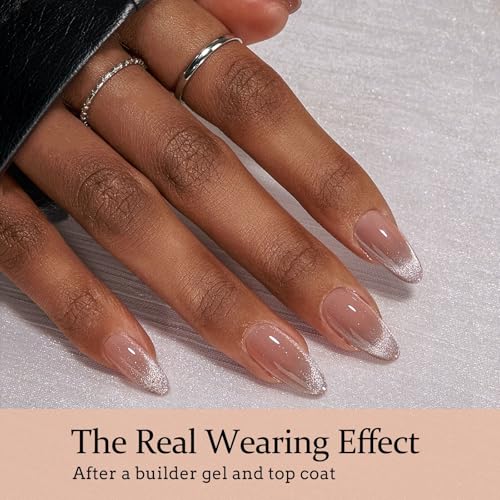 French Cat Eye Medium Almond Press On Nails - 150Pcs, Variation of French Cat Eye - Medium Almond