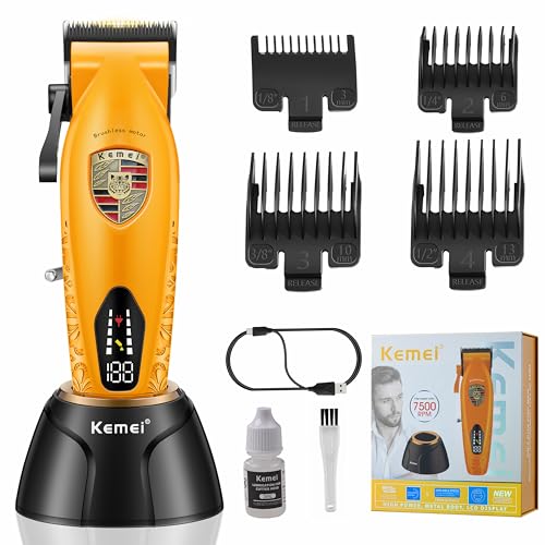 Cordless Hair Clipper for Men - High-Speed 7500 RPM, Orange, with Charging Base