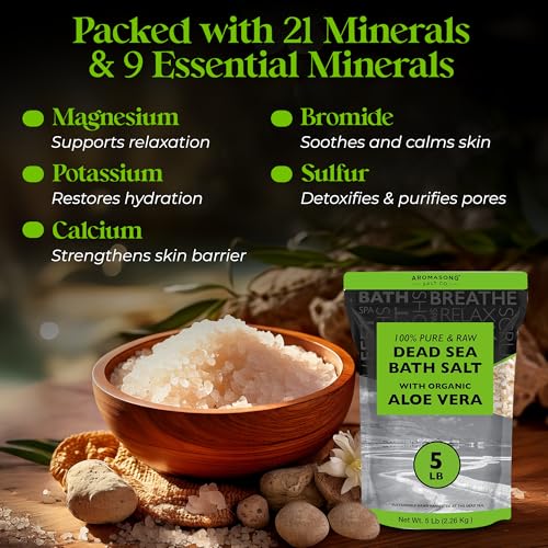 Dead Sea Salt with Organic Aloe Vera 80oz Bulk Pack for Bath & Skin Care