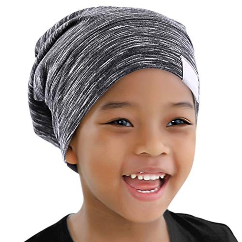Kids Beanie Sleep Hats Bonnet for Night Sleeping Cap Silky Lined Satin Bonnet with Adjustable Elastic Band for Teens Toddler Child Natural Curly Frizzy Hair Cover(Grey Pale)