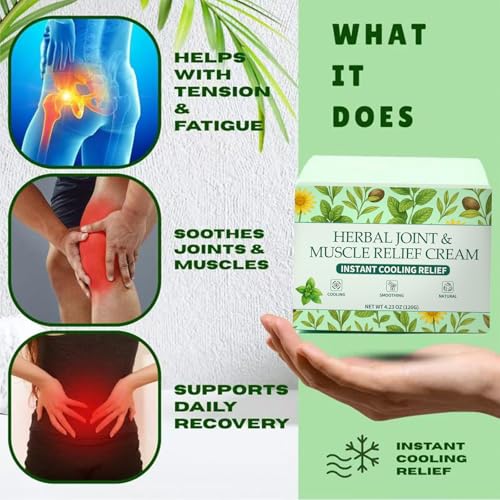 WSJAWH Instant Cooling Relief Cream Herbal Menthol Gel 2 Pack - 4.23 oz Each, Soothing Muscle & Joint Rub for Head, Back, Hands, Feet