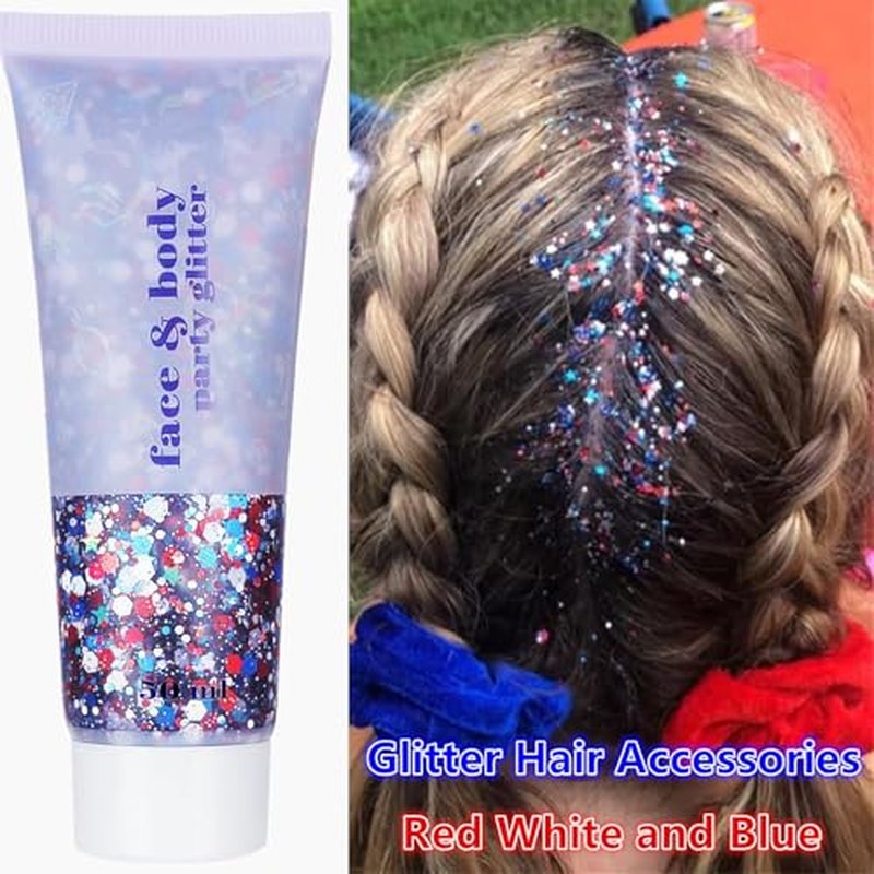 Go Ho 4th of July Outfits for Women,Red White and Blue Face Body Glitter,9PC Necklaces,3PC Star Glasses and 6PC Patriotic Bracelets,4th of July Accessories,Fourth of July Decorations Favors Set