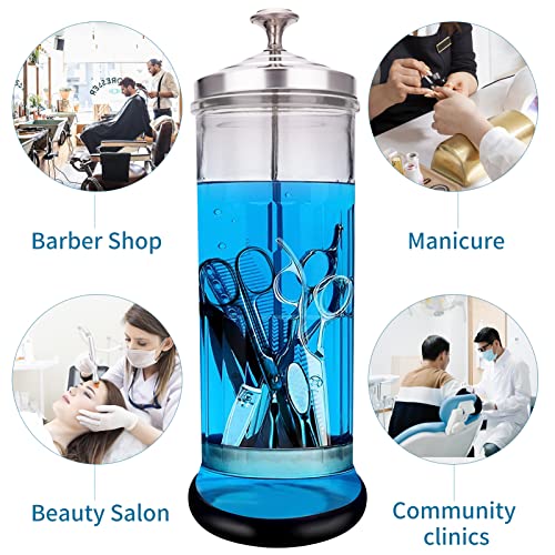 Disinfectant Sterilizer Jar - 50.7 Oz Glass for Nail & Barber Tools - Non-Slip