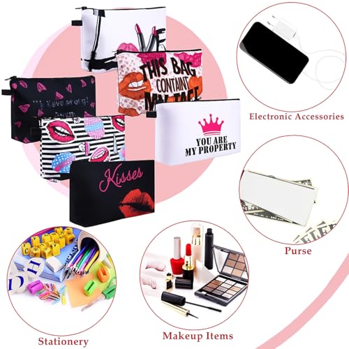 Sanwuta 12 Pieces Cosmetic Makeup Bags Printed Roomy Toiletry Waterproof Beauty Bag Organizer Pouches with Zipper Makeup Accessories for Women(Love Style)