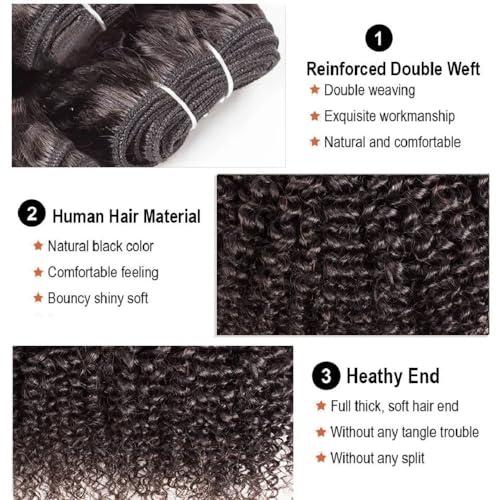 Afro Kinky Curly Hair Bundles 14 Inch Natural Color - Mongolian Human Hair with Variation Afro Curly Black