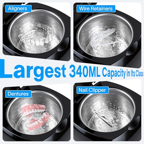 Ovatt Ultrasonic Retainer Cleaner 45kHz with UV Light, 340ML Large Capacity Dental Pod for Aligners and Dentures
