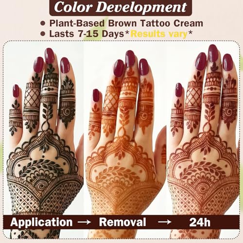 Brown Temporary Tattoo Kit,Temporary Tattoos Stencils Kit (3pcs Brown tattoo cones 6 Reusable Templates 1Pcs Tattoo Outline Pen)£¬ Waterproof,DIY Body Art for Women Men