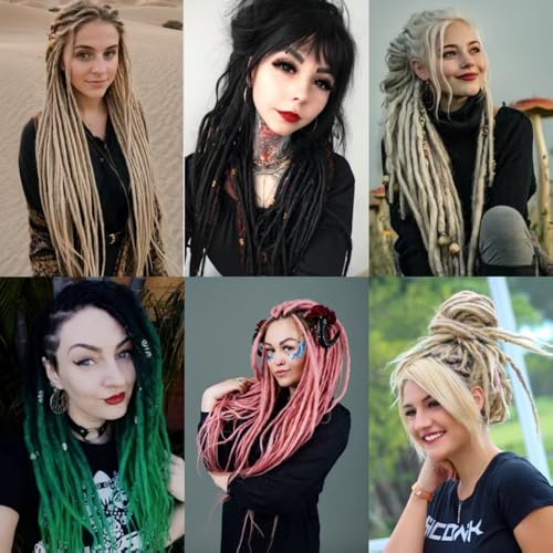 Forest Moss Green Ombre Dreadlock Extensions 24 Inch, 50 Strands - Single Ended