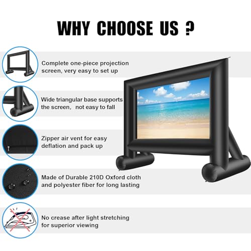 15ft Inflatable Projector Screen with Air Blower & Storage Bag - Front & Rear Projection
