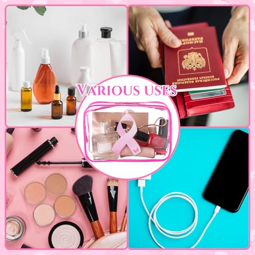 Breast Cancer Awareness Makeup Bag Set - 20 Clear Pink Ribbon Bags for Gifts & Travel