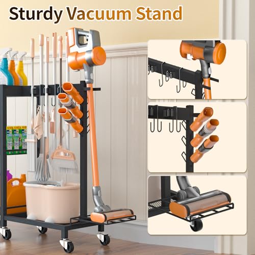 Black 30.7 x 11.8 x 34.6 Inch Multi-Function Cleaning Supplies Organizer with Wheels