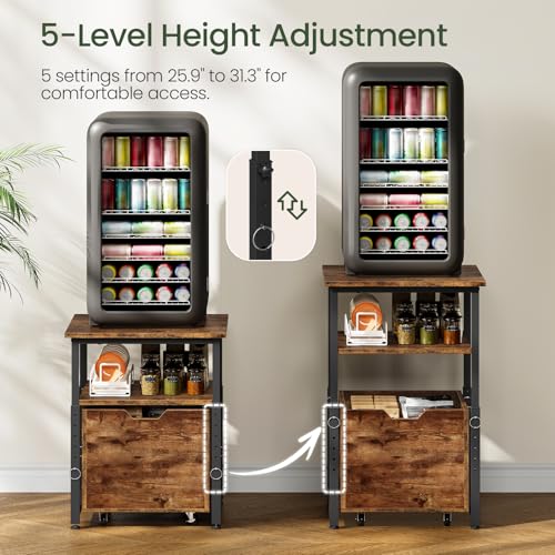 Adjustable Mini Fridge Stand with Storage and Pull-Out Drawer - Rustic Brown & Black