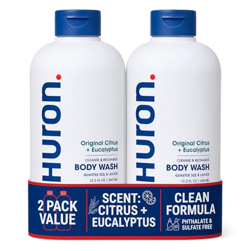 Huron Citrus Eucalyptus Body Wash 12.2 Fl Oz 2-Pack - Non-Toxic Hydrating Shower Gel