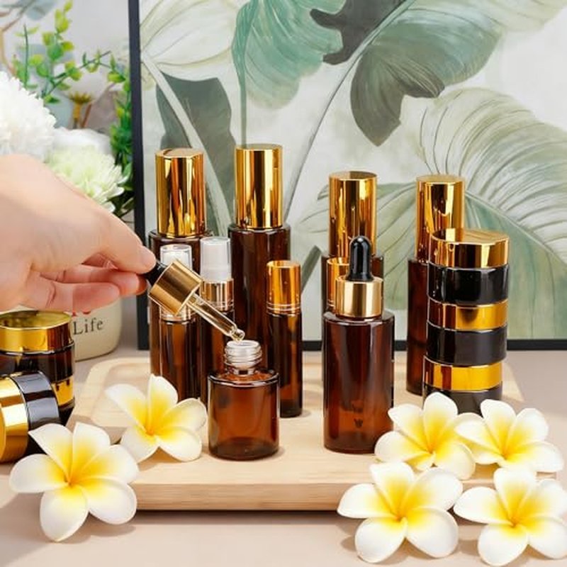 26 Pack TSA Approved Glass Travel Skincare Containers, 2/1.7/1.35/0.7/0.5/0.3oz Refillable Traveling Size Containers with Pump, Jars & Essential Oil Bottle, Leak-Proof for Creams & Liquids