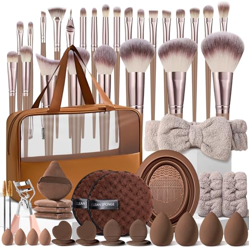 HGHDBT 84K Brown Professional Makeup Brush Set with Case - Multi-Functional Tools