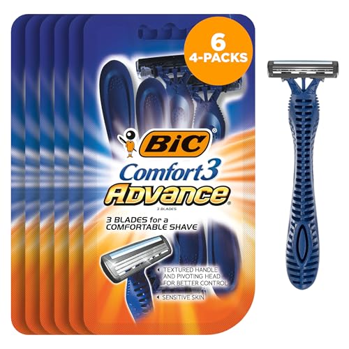 Blue Disposable Razors for Men 4 Pack - Comfort 3 Advance, Sensitive Skin