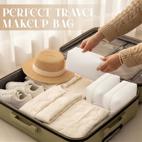 Gilprop 8 Pcs Holiday Makeup Bag Set - White, Cozy & Spacious Cosmetic Organizer
