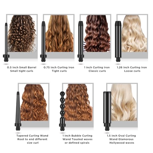Black 7-in-1 Curling Iron Wand Set with Negative Ion Technology