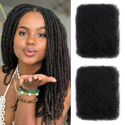 2 Pack 12 Inch Afro Kinky Human Hair Extensions for Dreadlocks & Loc Repair - Natural Black