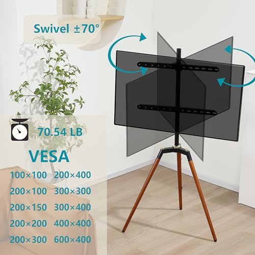 Ethu Tripod TV Stand for 32-65 Inch Flat & Curved Screens - Black & Walnut
