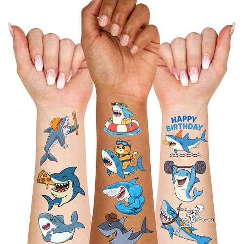 Cute Shark Temporary Tattoo for Party Supplies, 70+ PCS Pre- Cut Shark Tattoos Stickers for Birthday Parties, Shark Tattoos for Adults Party Favor, Waterproof Tattoos.