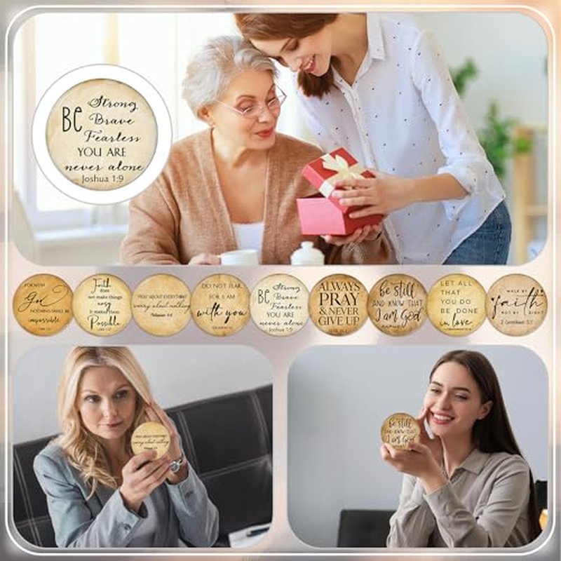 108 Pcs Mini Christian Compact Mirrors for Women Mom Teachers Retro Inspirational Bible Verse Pocket Makeup Mirrors Religious Employee Appreciation Gift for Sunday School Easter Church Party Favors