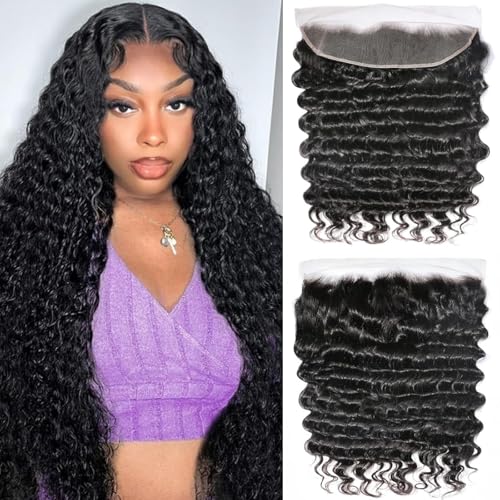 Black Deep Wave 13x4 HD Lace Frontal 12 Inch Human Hair, Pre Plucked, Natural Black