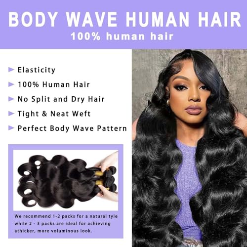 18-22 Inch Body Wave Human Hair Extensions - 3 Bundles, Natural Black