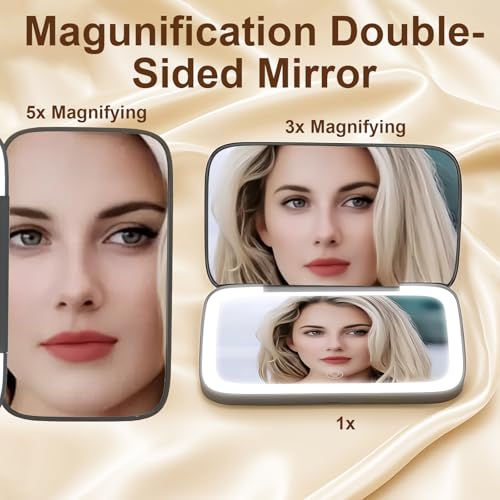 Flairgorw Pink Mini Travel Makeup Mirror 2-Sided 1X/5X Magnification, 180° Foldable Portable Handheld