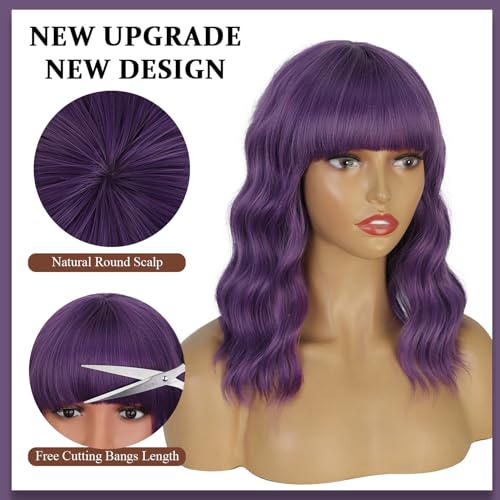 Purple Bangs 14 Inch Short Bob Wig - Heat-Resistant Synthetic Hair for Women (ENTRANCED STYLES)