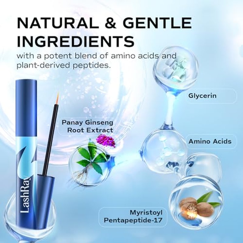 Advanced Lash Serum for Eyelash Growth: LashRay Renewing Eyelash Serum, Peptide-Infused Lash Enhancing Treatment to Grow Longer Thicker Natural Lashes for Women, 0.1 oz