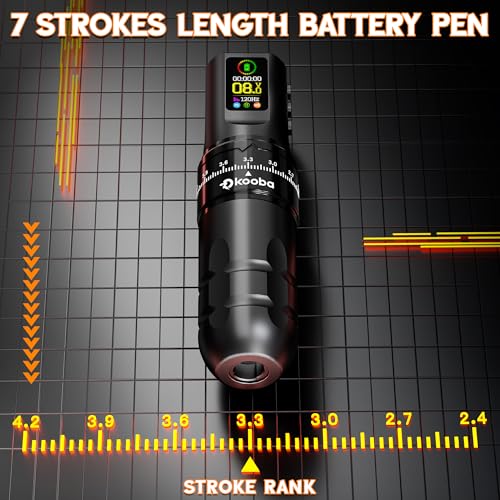 Black Wireless Rotary Tattoo Gun Kit - Cordless Pen with OLED Screen & 7 Strokes for Beginners