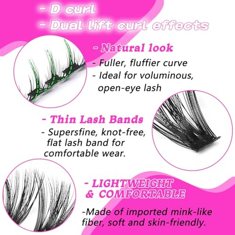 Manga Lash Clusters Kit, 504 Pcs Fluffy Eyelash Clusters Extensions 100D+100D D Curl Individual Wispy False Eyelashes Kit with Lash Bond, Lash Remover, Lash Tweezers, Lash Brush (Lash Clusters10-18mm)