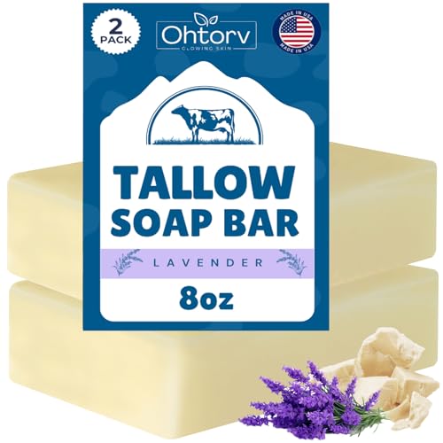 Beef Tallow Soap Bar ? All Natural Grass Fed Tallow Soap Lavender ? Moisturizing Face & Body Wash Great for Eczema, Dry, Itchy, Sensitive Skin ? Handcrafted Bath Soap for Adults, Kids, Made in USA