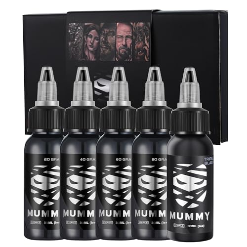 Mummy Greywash Tattoo Ink Set - 5 Natural Water-Based Pigment Bottles for Artists