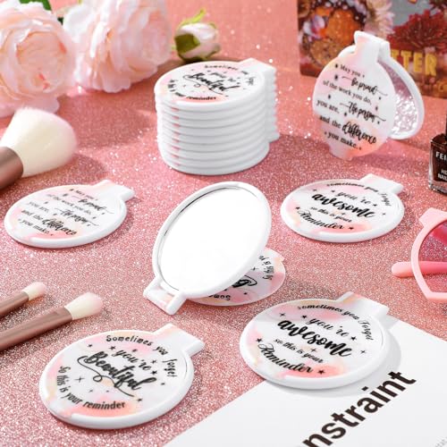 Wenqik 100 Pcs Light Pink Inspirational Mini Compact Mirrors for Purse Women Small Gifts Bulk, Round Makeup Folding Hand Mirrors, Client Guest Gifts Ideas, Women's Day Party Favors for Bridal Wedding