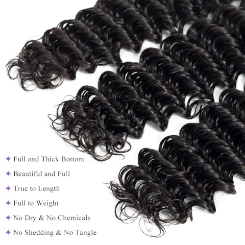 Deep Wave Human Hair Bundles 20 Inch 12A Brazilian Virgin Curly Hair Natural Black