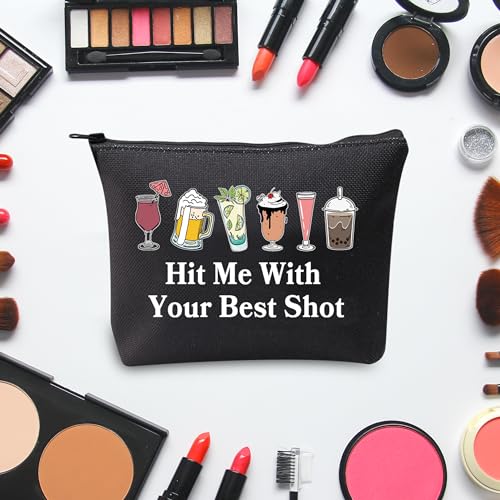 JXGZSO Funny Bartender Travel Kit Bag Margarita Makeup Zipper Bag Hit Me With Your Beat Shot Drinking Humor Gift (Hit Me With Your Beat Shot Black)