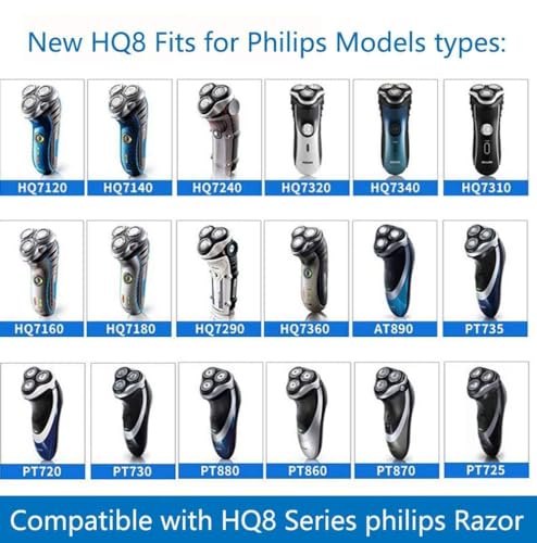 9pcs Replacement Heads for Philips Norelco Aquatec Shaver HQ8 - Compatible with Series AT810, AT830, AT850, and More