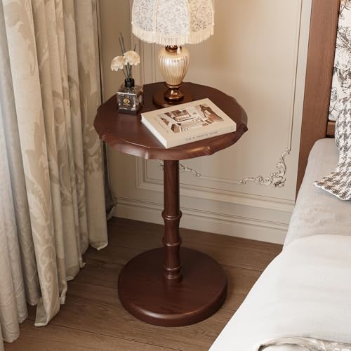 Vintage Pedestal Side Table - Solid Walnut End Table for Living Room